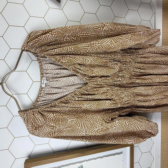 Madewell Khaki Tan Dot V-Neck Balloon-Sleeve Elbow Length Maxi Dress - Size - 12 - Picture 11 of 13